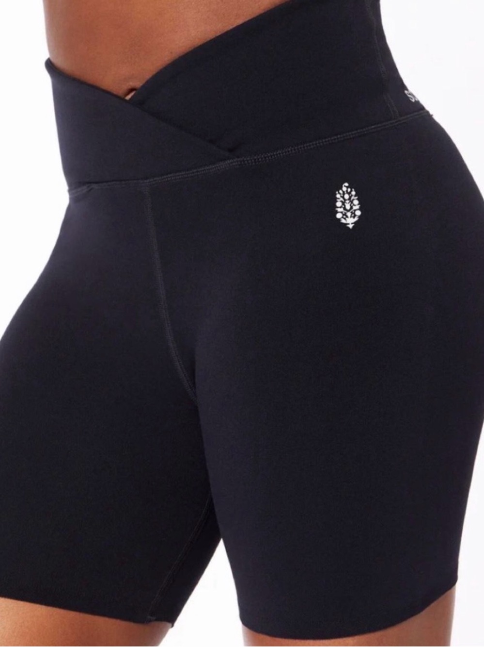 Free People Black Crossover-Waist Athletic Bike Shorts